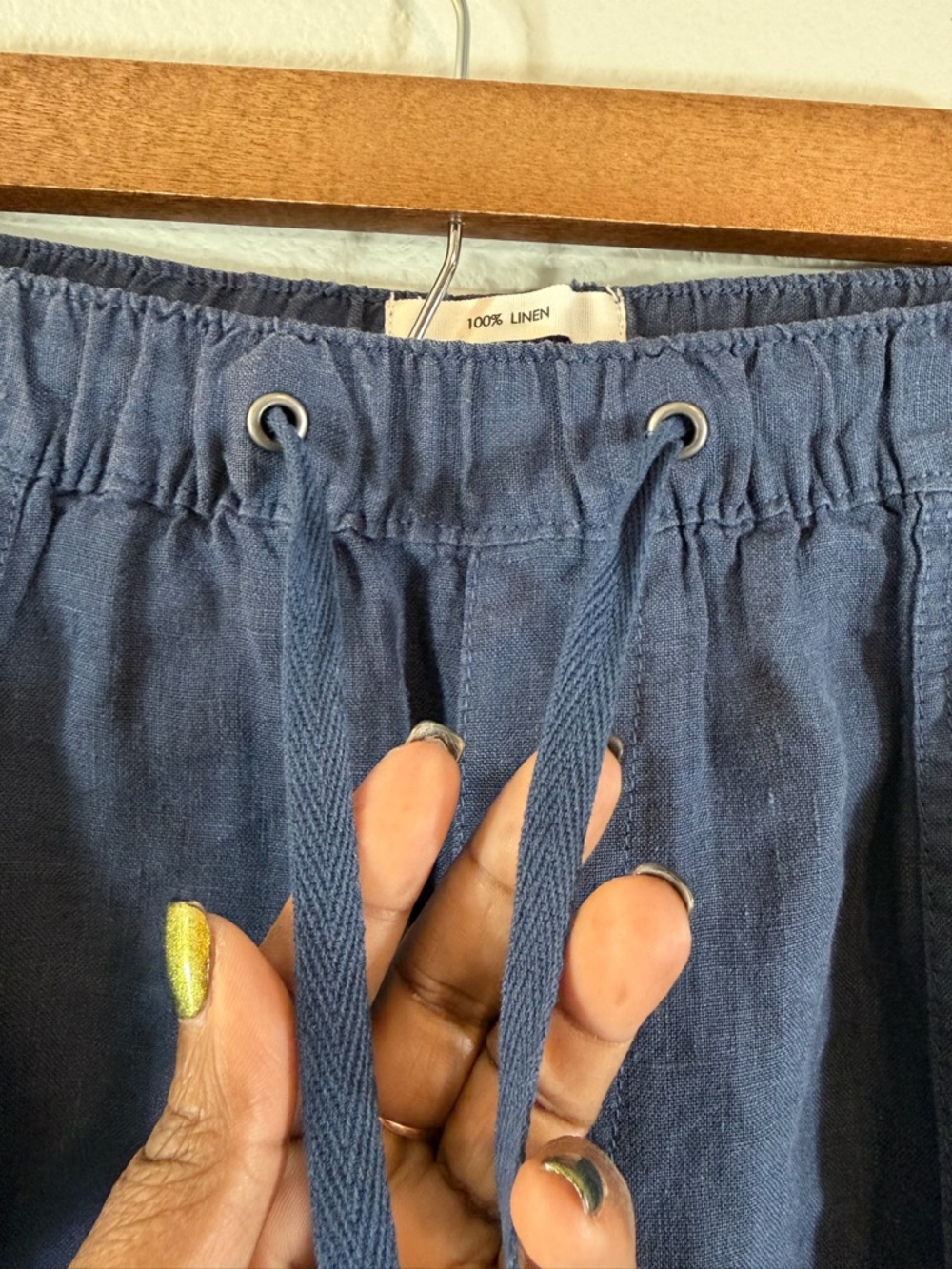 Nicole Miller Navy Linen Drawstring Joggers Size M Pull On Track Cargo Pants - Picture 5 of 9